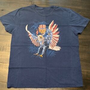 Vintage Short Sleeve Patriotic Graphic T-Shirt with Cat and Eagle